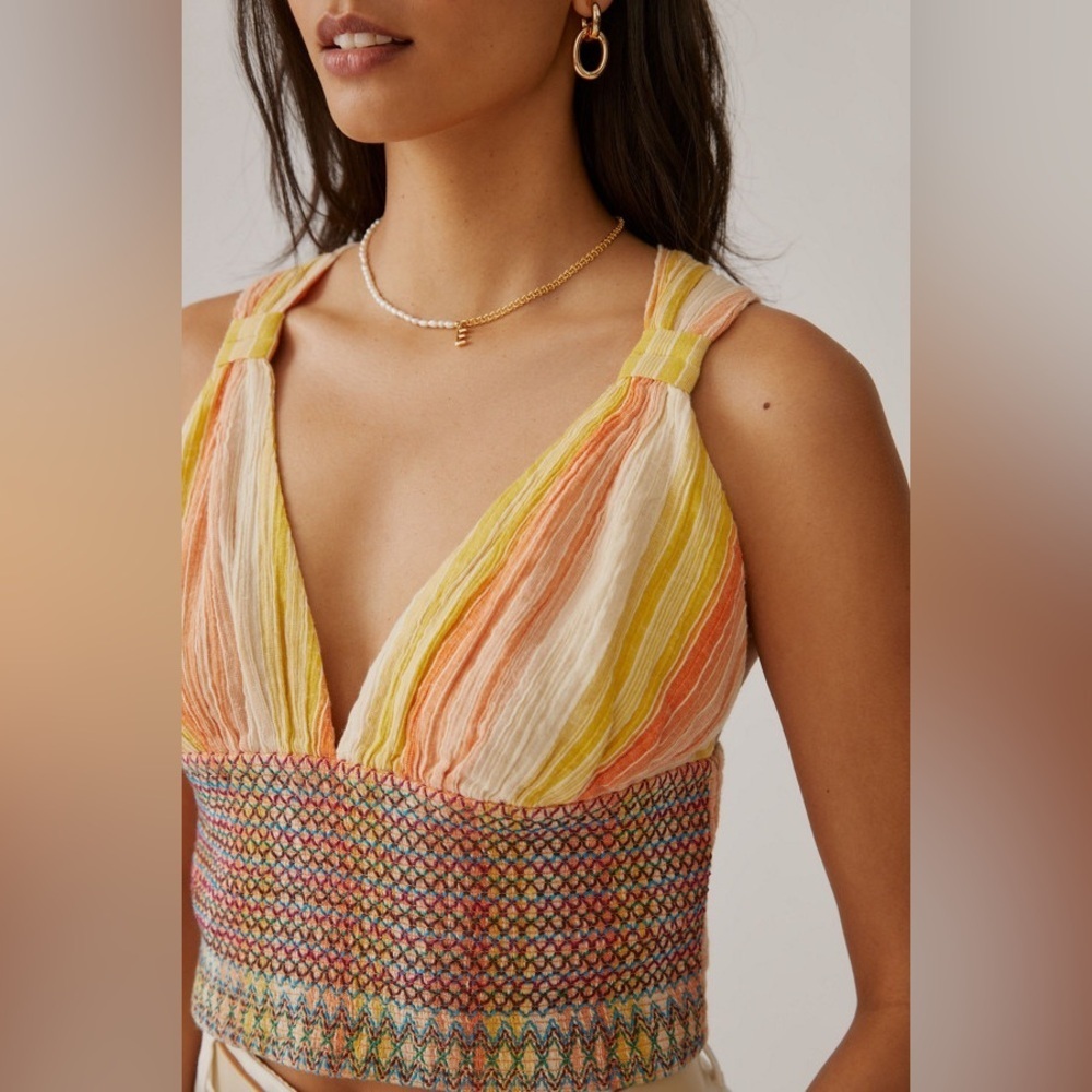 by Anthropologie Striped Smocked Tank in Yellow Multi - Picture 6 of 6